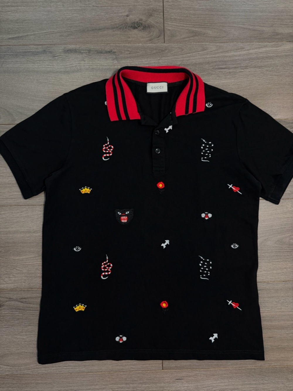 Gucci Black Polo with Red-Striped Collar